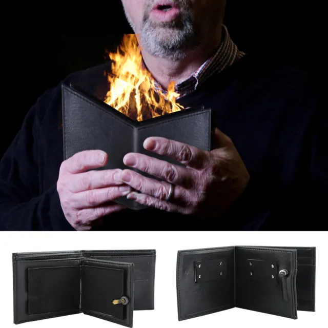 Magic Trick Fire Flaming Wallet Leather Street Show Close up Magic Pros-See Demo