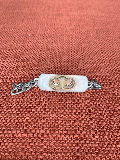 Vintage STERLING SILVER US ARMY Paratrooper ID bracelet 7 5/8"  605