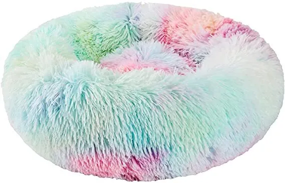 Calming Round  Faux Fur Donut Cuddler Washable  Pet Dog Cat Bed Sofa Mat Cage 3