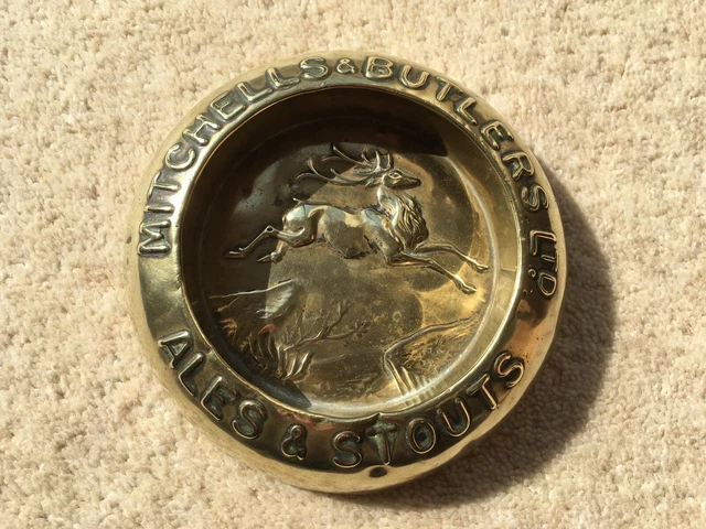 C1910 VINTAGE MITCHELL&BUTLERSLtd ALES&STOUT BRASS ADVERTISING ASHTRAY
