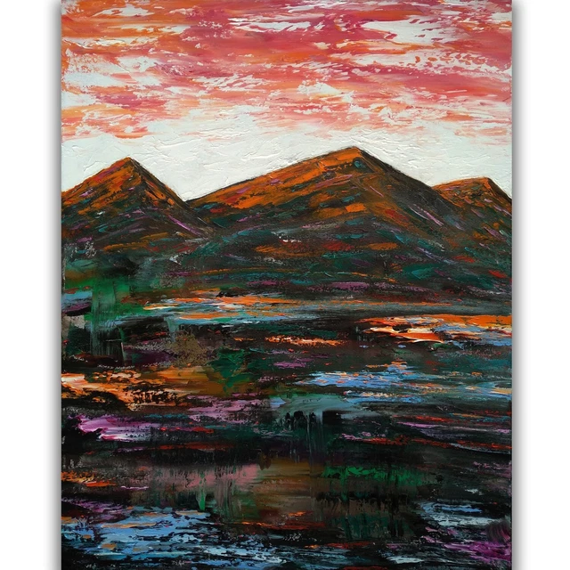 ORIGINAL OIL MOUNTAIN landscape, sunset painting in modern style 20x16 ...