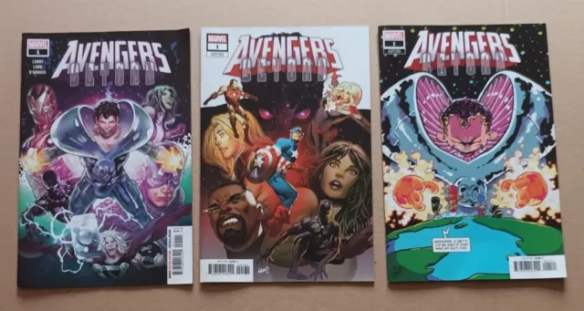 Avengers Beyond # 1 (regular), 1 + 1 (variants), Thor, Iron Man, Captain America