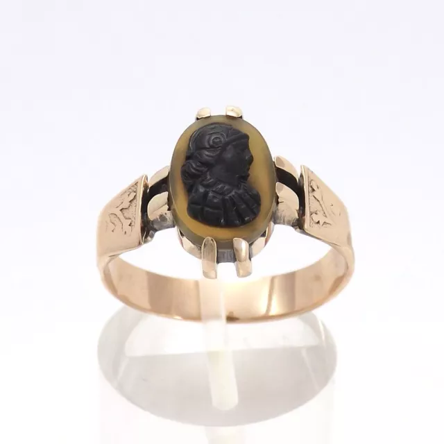 Georgian 14k Rose Gold Hard Stone Carved Sardonyx Warrior Soldier Cameo Ring sz8