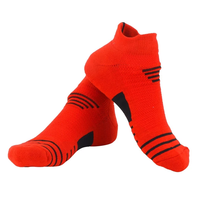 Red Black Combed Cotton Sports Socks - Basketball Running Anti-Slip Shock Absorb