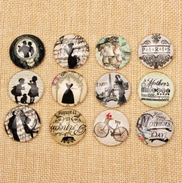 10 Vintage Victorian Paris Cabochons Round Mixed Glass Cabochon Flat Back 10mm