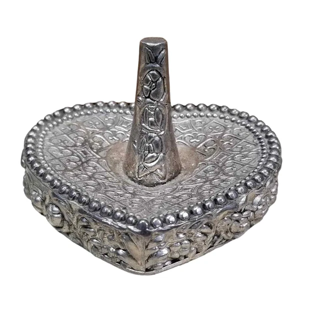 Vintage Silver Tone Ornate Heart Shaped Ring Holder