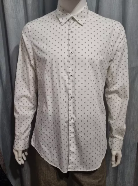 Zara Man Mens Shirt USA-L White Longsleeve Top Slim Fit Button Up