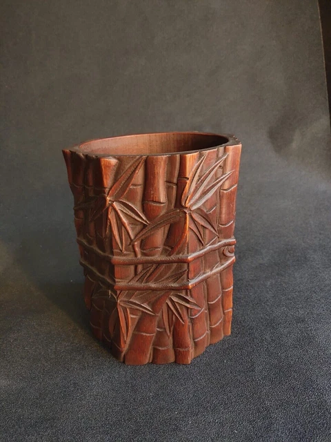 Collection Chinese Old Bamboo Carved Bamboo Statue Brush Pot Office Supplies Art