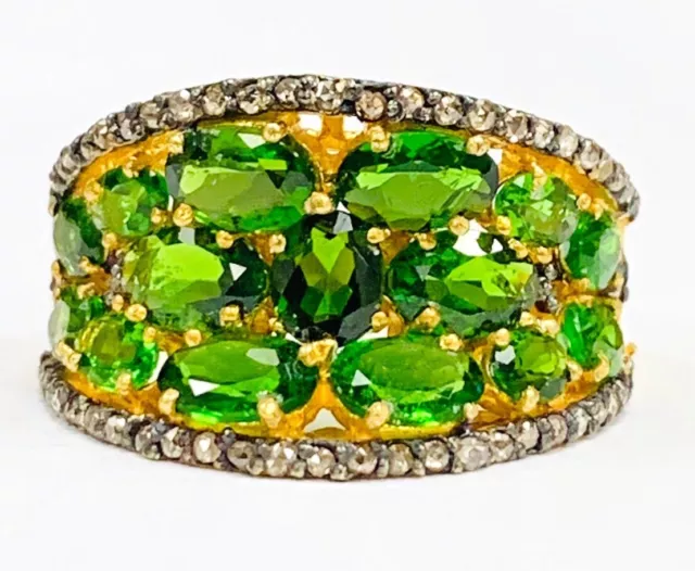 Meher's Jewel Chrome Diopside Gemstone Champagne Diamond Yellow Vermeil SS Ring