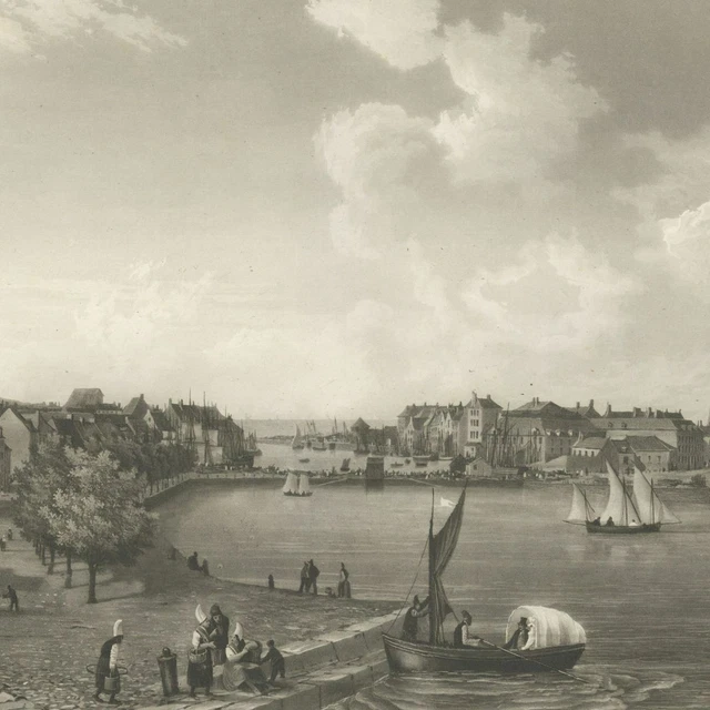 Vue de Saint Valery en Caux Fécamp - Aquatinte originale Louis Garneray XIXe