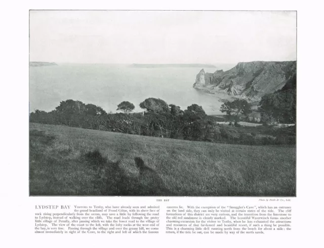 Lydstep Bay Pembrokeshire Wales Antique Old Victorian Picture Print 1900 ROC#82