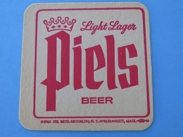1965 Beer Coaster ~ PIEL'S BROS Brewery Light Lager ~ Brooklyn, NEW YORK & MASS.