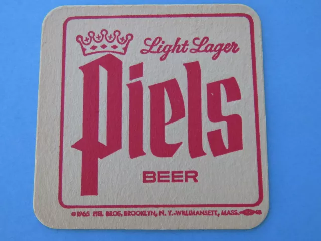 1965 Beer Coaster ~ PIEL'S BROS Brewery Light Lager ~ Brooklyn, NEW YORK & MASS.
