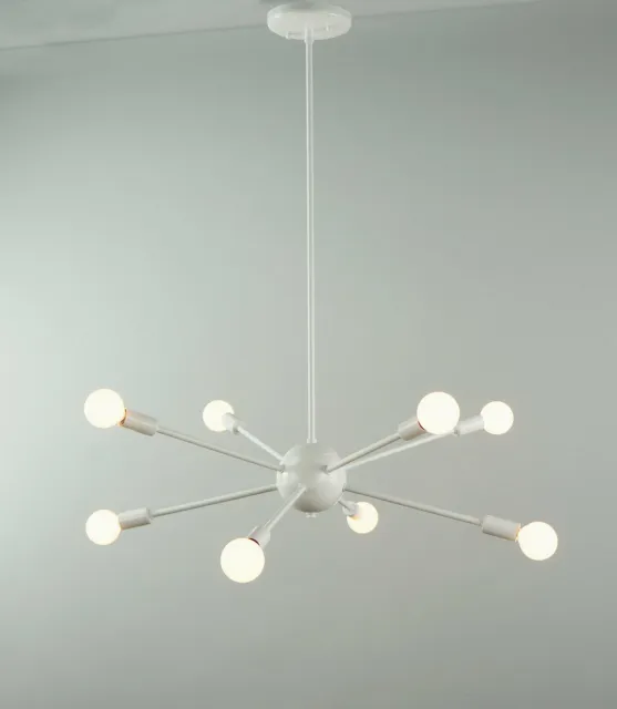 Mid Century Modern Sputnik chandelier Matte White starburst light Home Decor