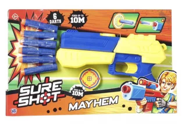 Sure Shot Mayhem Gun Pump Foam 6 Darts Blaster Target Pistol Set Nerf Compatible
