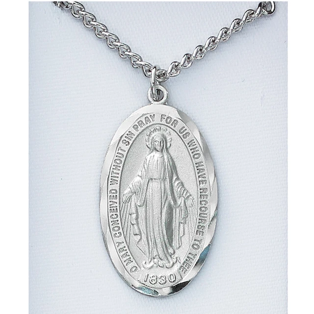 Médaille Miraculeuse Vierge Marie Pendentif Acier Inox Doré/Argenté + Chaîne Offerte - Symbole Foi & Protection