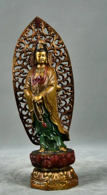 10.6" China Tibet Tibetan Buddhism temple Bronze gilt Guanyin Bodhisattva statue