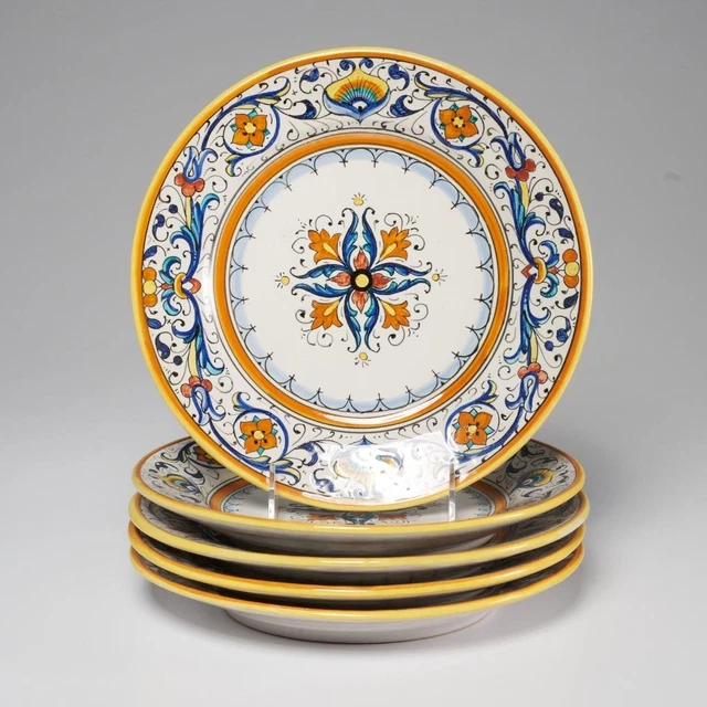 Grazia Deruta Ricco Italy Flower Yellow Majolica Luncheon Plates 9.5" 5pc