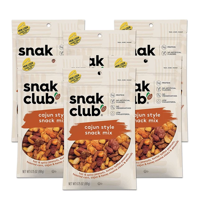 Snak Club All Natural Cajun Style Snack Mix, Individual Snacks for Lunch or Scho