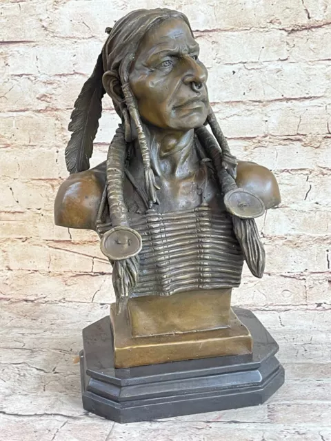 Vintage Solid Cast Bronze Sitting Bull -native American Indian Chief Figurine