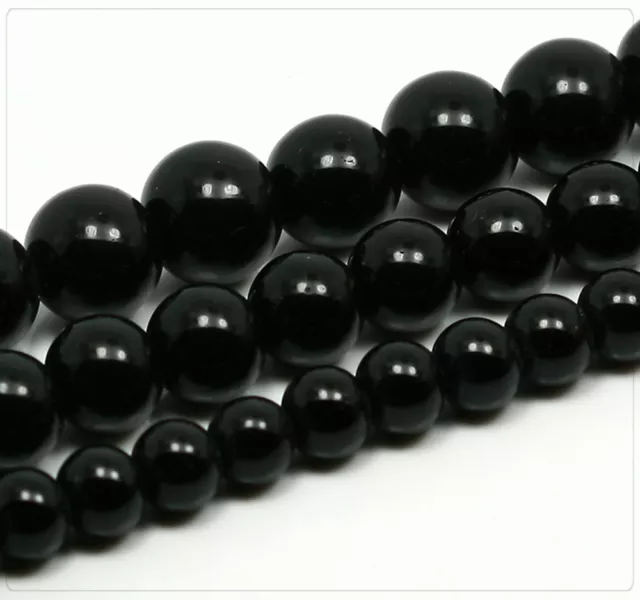 1 Strang (80Stk.) Glasperlen Perlen Kugel rund Schwarz Schmuck DIY Basteln 4mm
