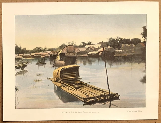 TONKIN Radeau dans le port de Vinh - Photochromie fin 19ème  gravure  Vietnam