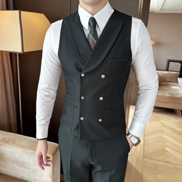 MEN DOUBLE-BREASTED SOLID Color Suit Vest Business Sleeveless Elegant ...