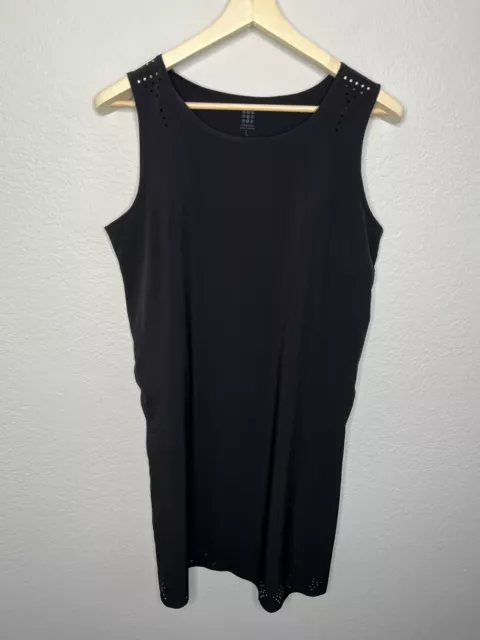 Title Nine Tank Dress Womens Size Large Black Laser Cutout Sleeveless Mid Length