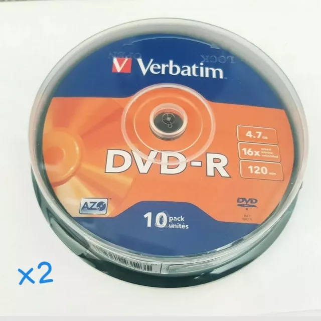 2 Pack Of 20-V Verbatim Dvd-R Recordable Media/Spindle Cake/4.7Gb Data 16X Speed