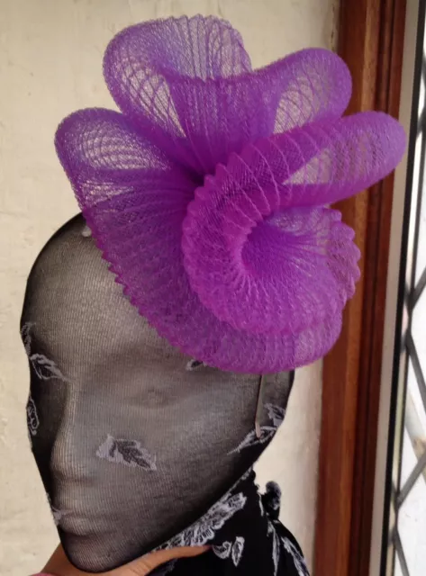 purple crin fascinator headband headpiece wedding party piece race ascot bridal