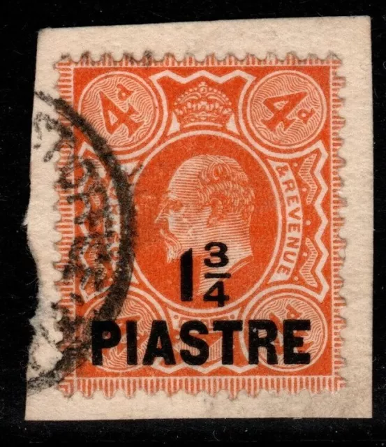 BRITISH LEVANT SG23b 1910 1¾pi on 4d THIN, POINTED 4 IN FRACTION FINE USED