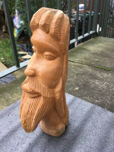 Wooden Carved Male Head Bust Folk Art 25cm 1 kilo *PLEASE READ* UK supplied