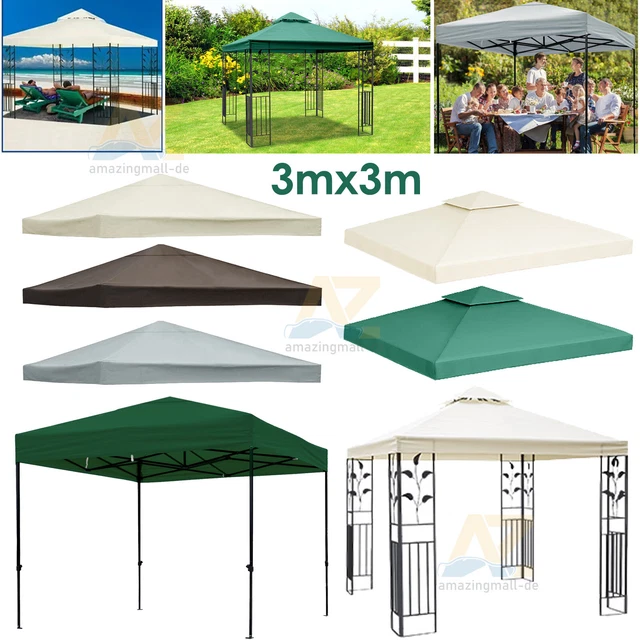 Ersatzdach Pavillon 3x3m Grün – Wasserdicht, UV-Schutz 95%, 300D Polyester – Schnellmontage Für Garten & Camping