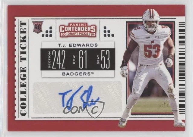 2019 Panini Contenders Draft Picks College Ticket TJ Edwards #184 Rookie Auto RC