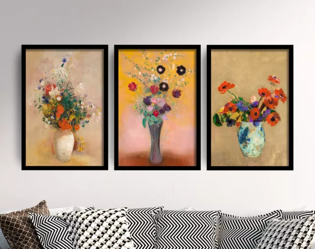 Odilon Redon Set of Three Art Prints - Flowers Posters Colourful Paintings Vase