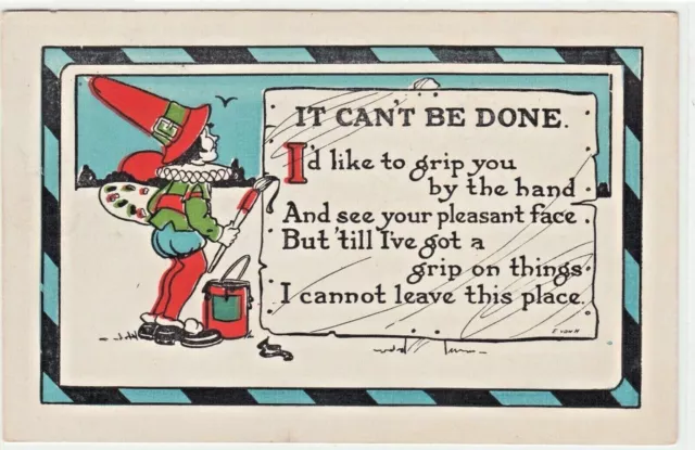 Arts & Crafts Vintage Postcard E Von H Evelyn Von Hartmann Elf Paint Palette