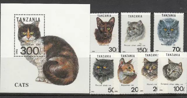 Stamps 1992 Tanzania cat breeds set of 7 plus mini sheet MUH, nice thematics