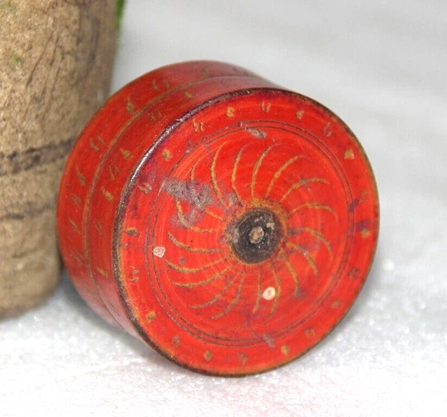 Old Wooden Handcrafted Lacquer Red Painted Unique Powder, Tikka /Pill Box 13253