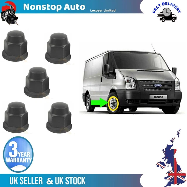 5x Wheel Nut Caps Covers Front Rear Right Left Black Fits Ford Transit MK6 MK7