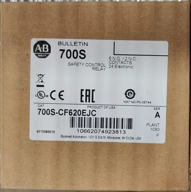 1PC New In Box Allen-Bradley 700S-CF620EJC, Safety Control Relay 10A 24V DC COIL