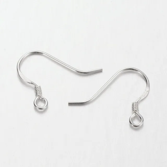 925 Sterling Silver Earring Fish Hook Ear Wires Findings 14mm