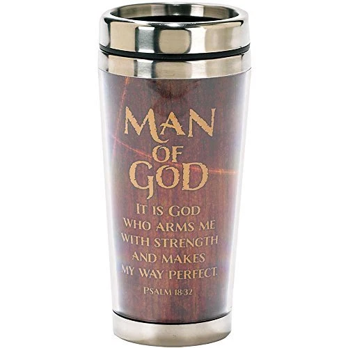 Man of God Woodgrain Psalm 18:32 Insulated 16 Oz. Stainless Steel Mug with Lid