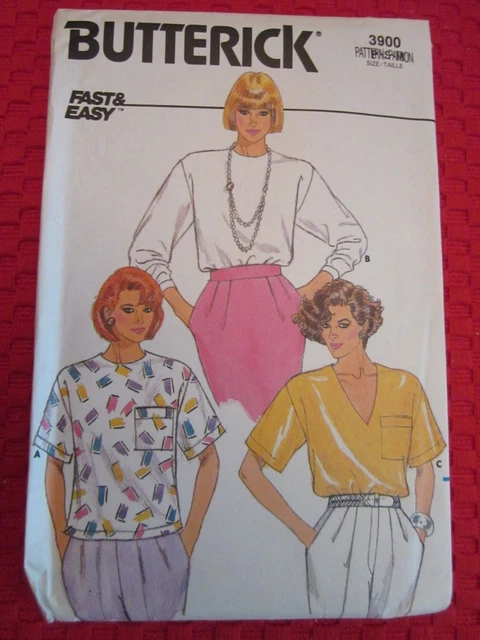 BUTTERICK 3900 MISSES' Vintage BLOUSE TOP SHIRT Loose-Fitting PATTERN 6-14 UNCUT