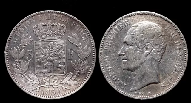 Belgique 5 Francs 1850 Sans point au dessus de la tête Léopold 1er - 24.70 gr