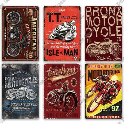 Motorcycle Tin Signs Vintage Metal Retro Plaque Garage Bar Man Cave Wall Decor