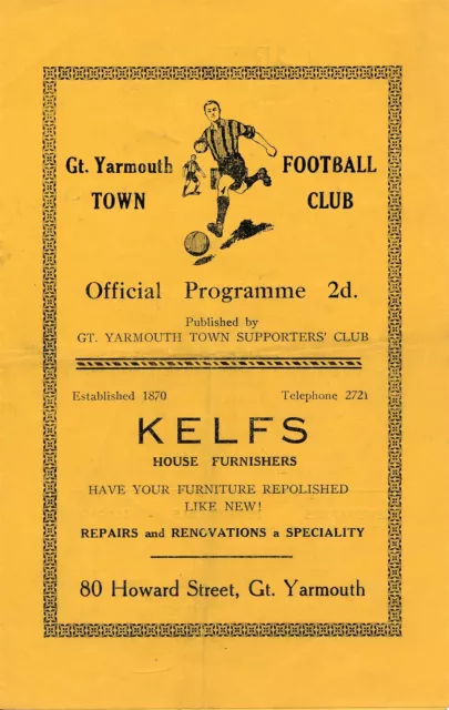 GREAT YARMOUTH TOWN - Eastern Counties League v Athenian League 1947/1948