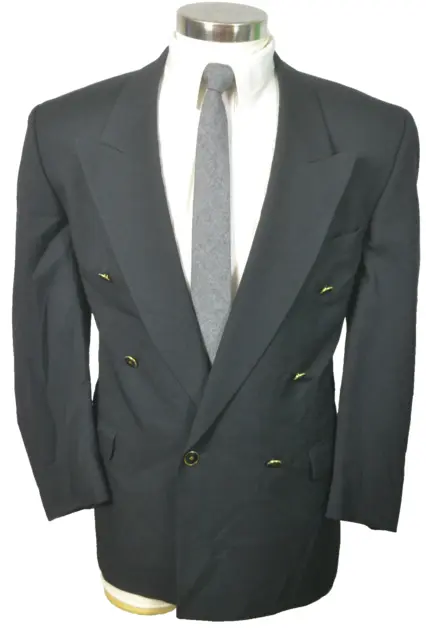 Massimo Mens Black Wool Double Breasted Sport Coat Blazer Jacket SIZE 42S