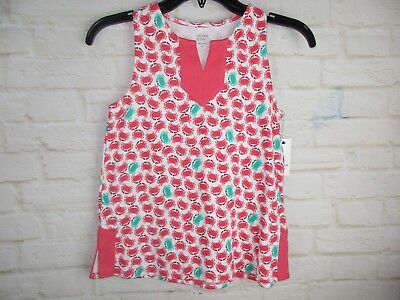 Crown & Ivy Girl's size M Coral Pink Crab Print Sleeveless A-Line Tank NEW $34