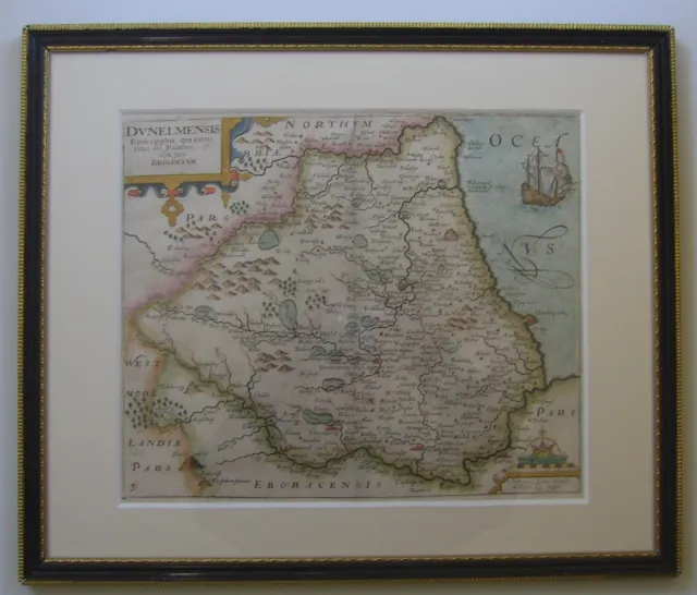 Durham: antique map by Saxton & Kip, 1607 (1637 edition)