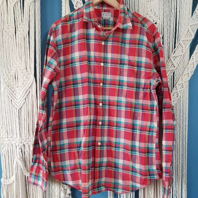 J.Crew Red Plaid Cotton Long Sleeve Button Up Shirt Mens Size Large